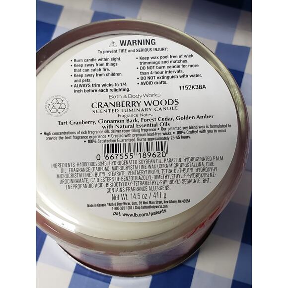 BBW Cranberry Woods Large 3 Wick Candle Light Up Jar Home Fragrance Decor - Picture 2 of 2